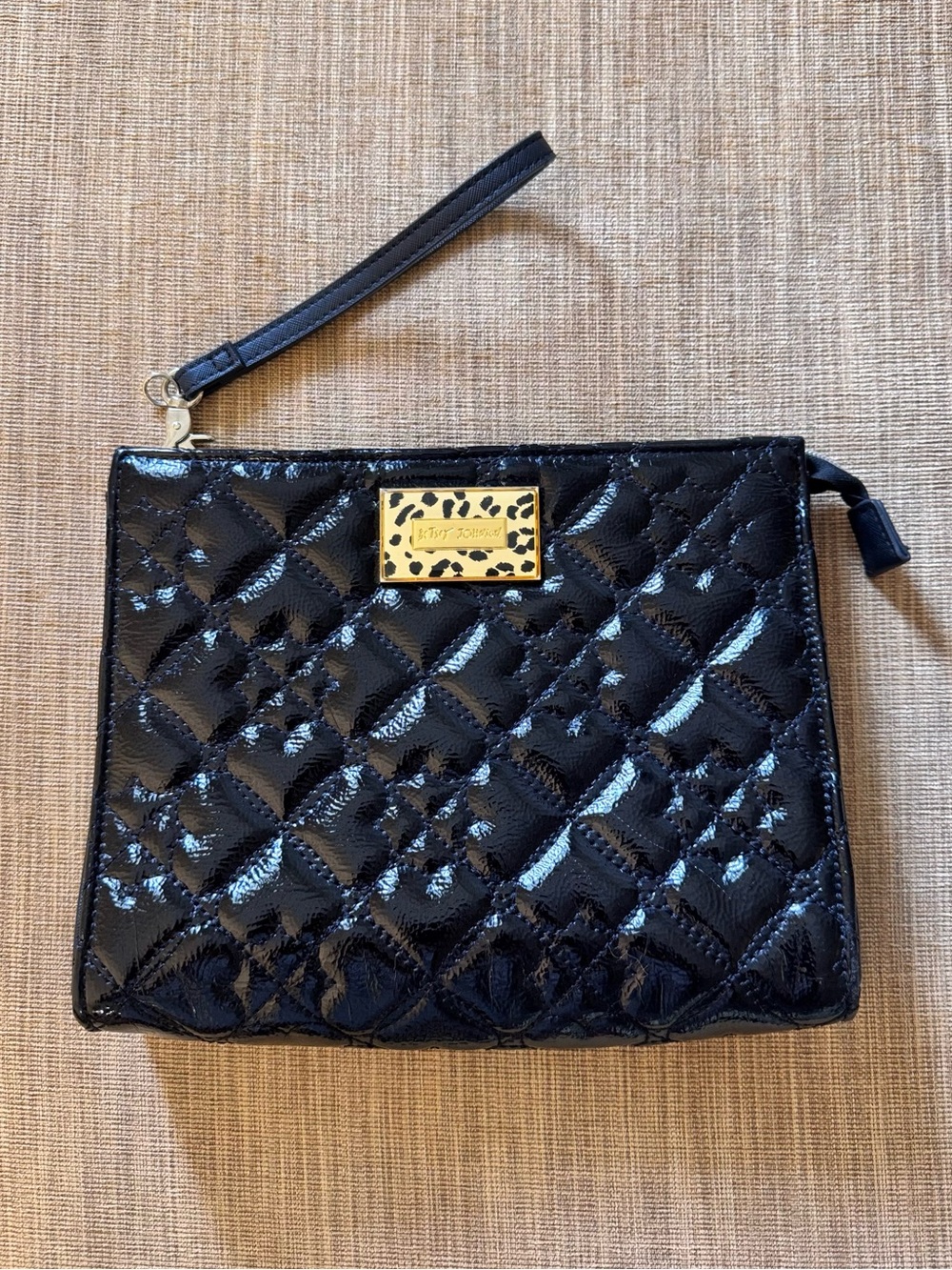 Betsey Johnson Black Patent Quilted Wristlet Clutch